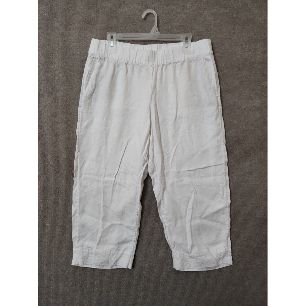 Pure J Jill Linen Pants Womens M Petite White Pull On Wide Waist Beach Vacation